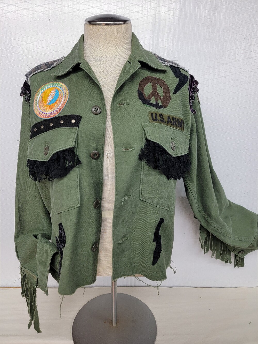 Grateful Dead US Army Military Fringe Jacket - Upcycled - Picture 6 of 11